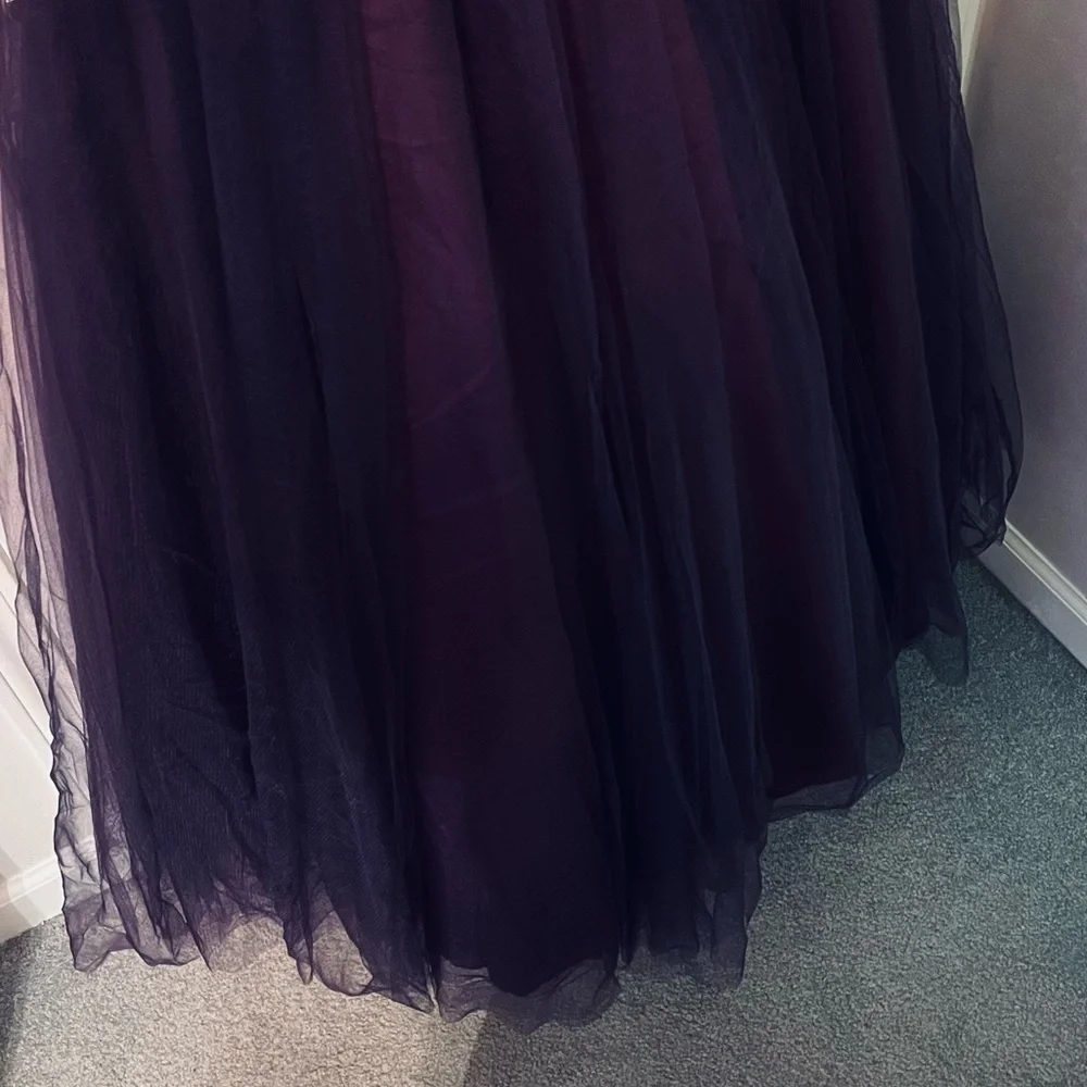 MADISON JAMES Elegant Purple Floral Lace Maxi Formal Ball Gown - Picture 11 of 17